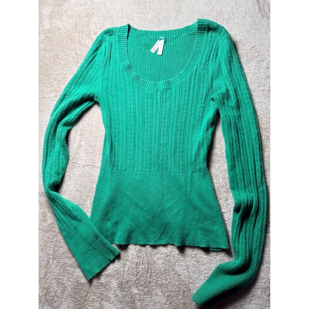 Y2K Arizona Jean Co Green Cable Knit Long Sleeve Top XS Playground Prep Girlie